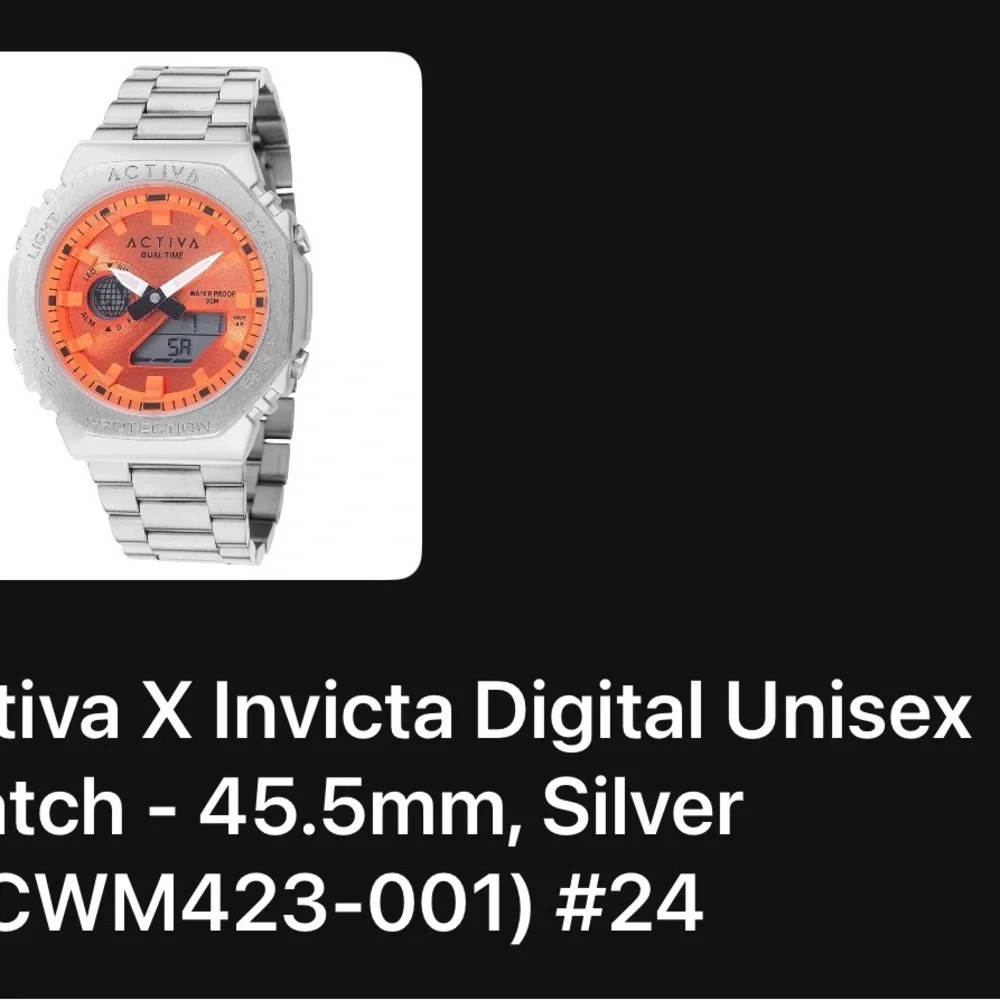 New ACTIVA x INVICTA DIGITAL ESSENTIALS Unisex 45.5mm Alloy Silver / Orange Face
